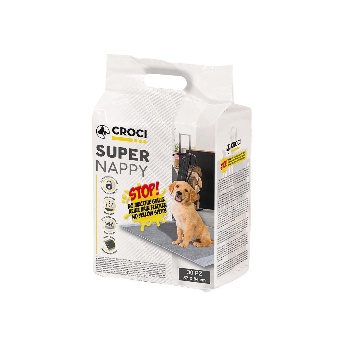 TAPIS ABSORBANT SUPER NAPPY CARBONE ACTIF 84X57 30PCS CROCI PCB 6 - Hygiène  - Bobby - Accessoires pour chien et chat - Colliers, manteaux, pulls